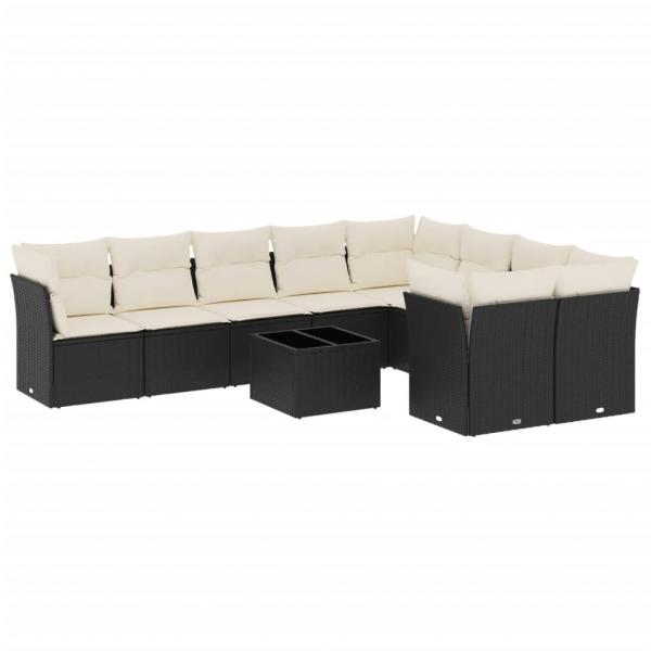 10-tlg. Garten-Sofagarnitur mit Kissen Schwarz Poly Rattan