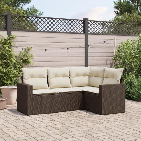 ARDEBO.de - 4-tlg. Garten-Sofagarnitur mit Kissen Braun Poly Rattan