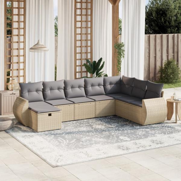 ARDEBO.de - 8-tlg. Garten-Sofagarnitur mit Kissen Beige Poly Rattan