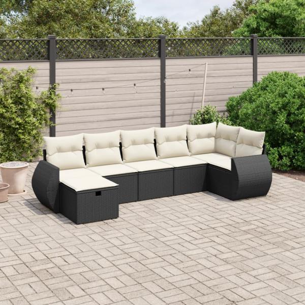 ARDEBO.de - 7-tlg. Garten-Sofagarnitur mit Kissen Schwarz Poly Rattan