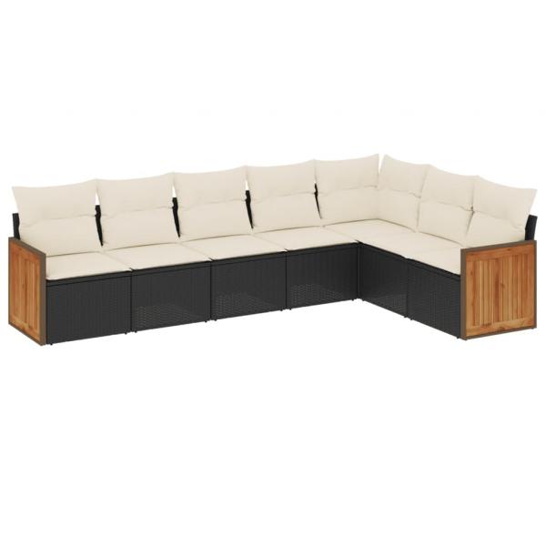 7-tlg. Garten-Sofagarnitur mit Kissen Schwarz Poly Rattan