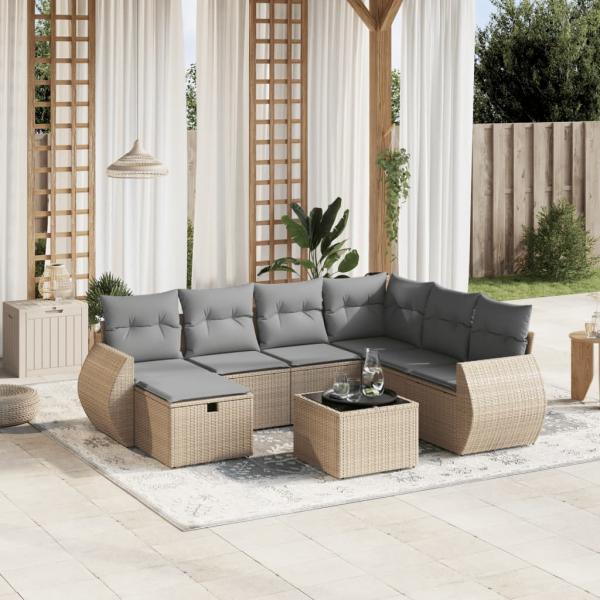 ARDEBO.de - 8-tlg. Garten-Sofagarnitur mit Kissen Beige Poly Rattan