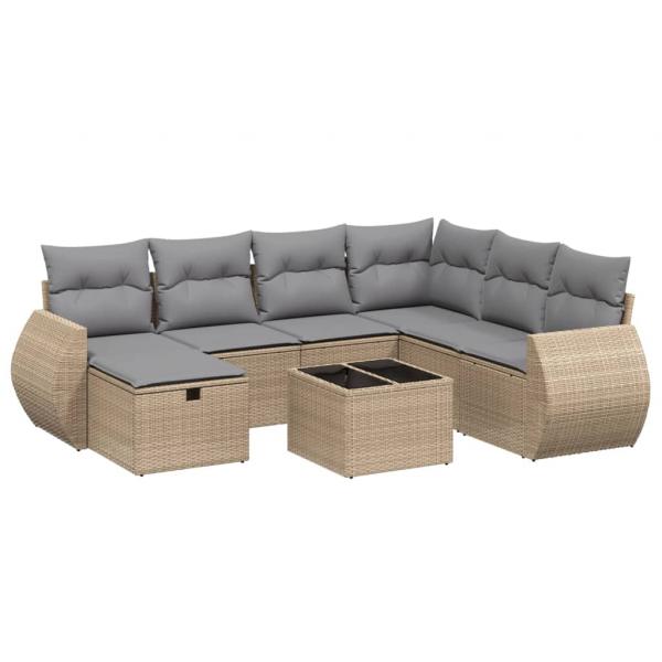 8-tlg. Garten-Sofagarnitur mit Kissen Beige Poly Rattan