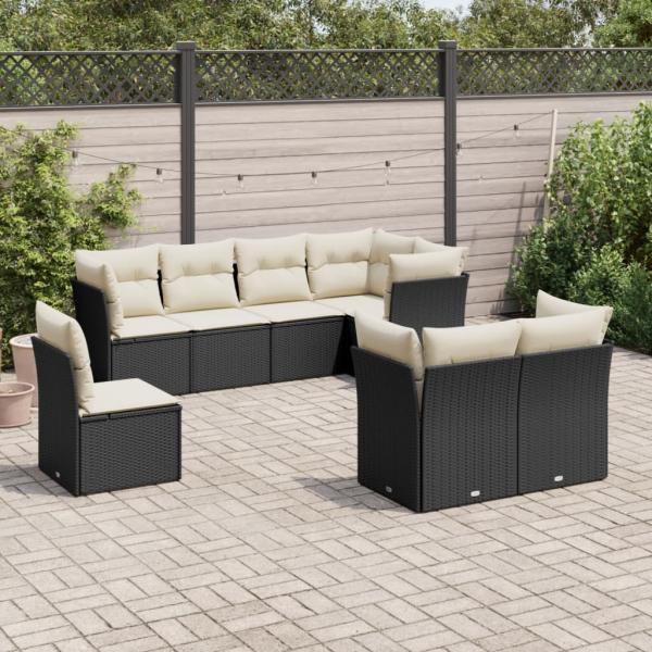 ARDEBO.de - 8-tlg. Garten-Sofagarnitur mit Kissen Schwarz Poly Rattan