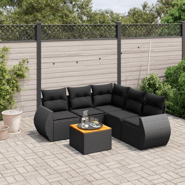 ARDEBO.de - 6-tlg. Garten-Sofagarnitur mit Kissen Schwarz Poly Rattan