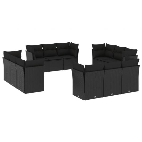 12-tlg. Garten-Sofagarnitur mit Kissen Schwarz Poly Rattan