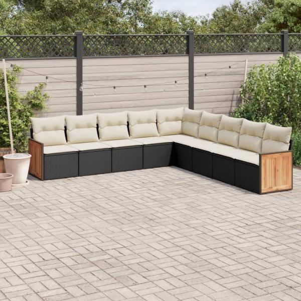 ARDEBO.de - 9-tlg. Garten-Sofagarnitur mit Kissen Schwarz Poly Rattan