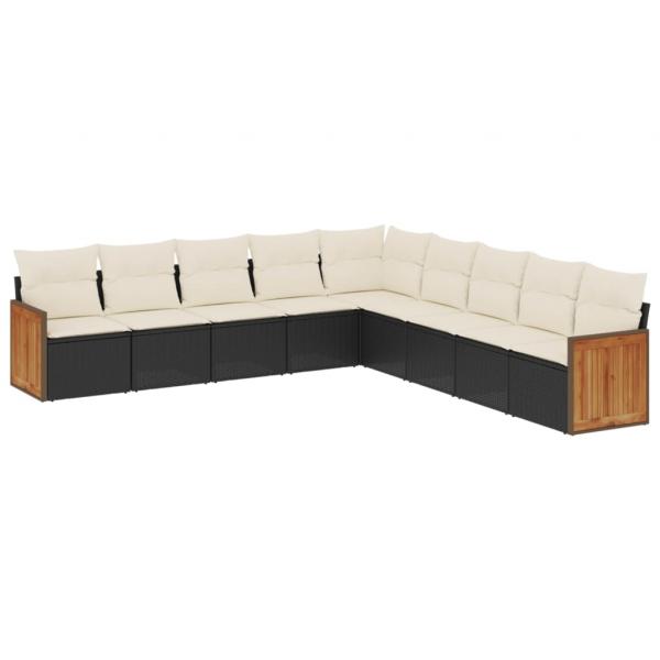 9-tlg. Garten-Sofagarnitur mit Kissen Schwarz Poly Rattan