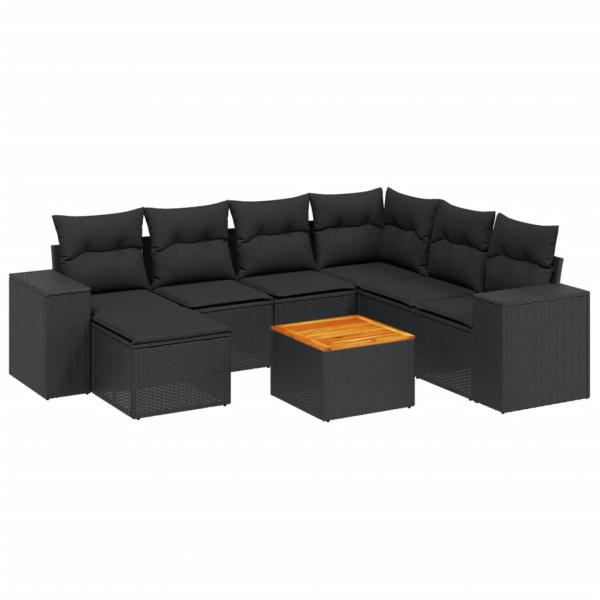 8-tlg. Garten-Sofagarnitur mit Kissen Schwarz Poly Rattan