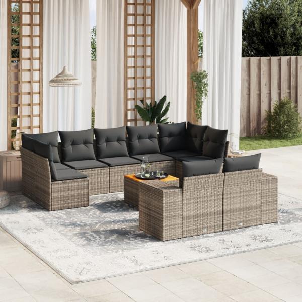 ARDEBO.de - 10-tlg. Garten-Sofagarnitur mit Kissen Grau Poly Rattan