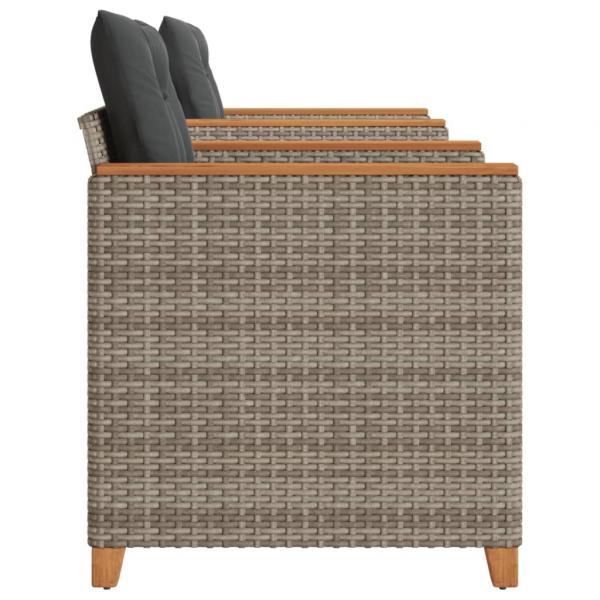 3-tlg. Bistro-Set mit Kissen Grau Poly Rattan Akazienholz