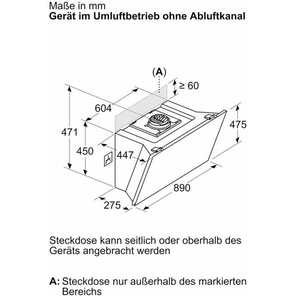 Neff D98IPT2S0 N90 EEK: A+ Kopffreihaube, 90 cm breit, Touch Control, Kochfeldbasierte Haubensteuerung, Home Connect, schwarz