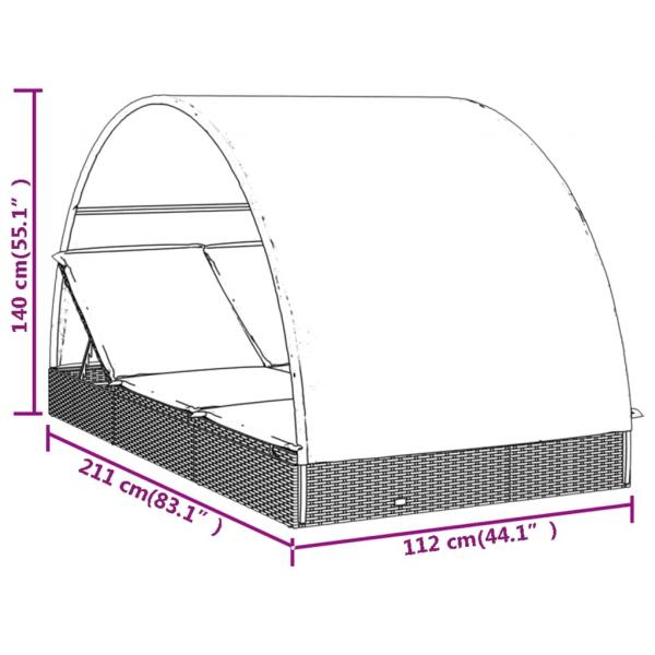 2-Personen-Sonnenliege mit Dach Braun 211x112x140 Poly Rattan