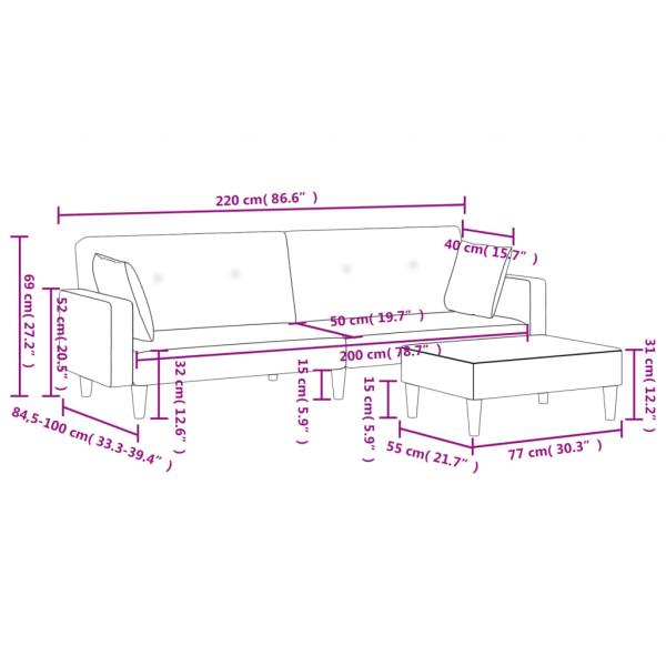 Schlafsofa 2-Sitzer mit Fußhocker Hellgrau Stoff