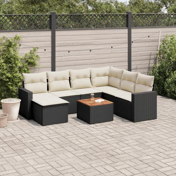 ARDEBO.de - 8-tlg. Garten-Sofagarnitur mit Kissen Schwarz Poly Rattan