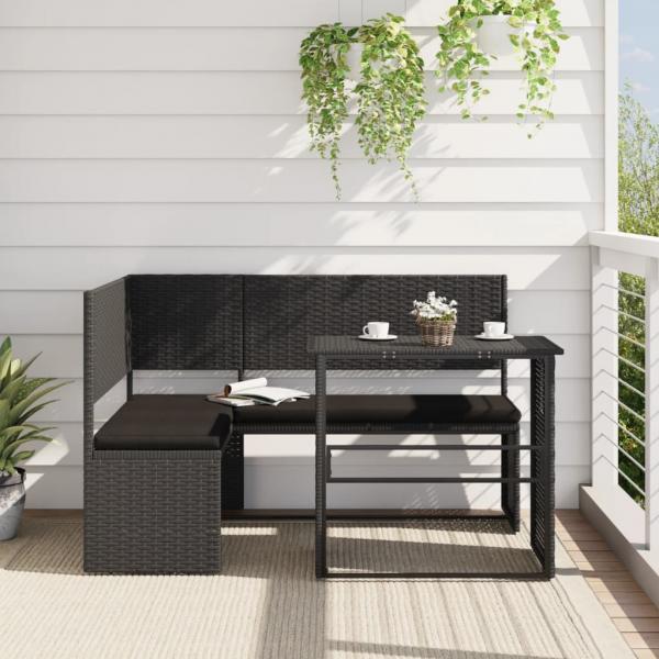 ARDEBO.de - Gartensofa in L-Form mit Tisch und Kissen Schwarz Poly Rattan