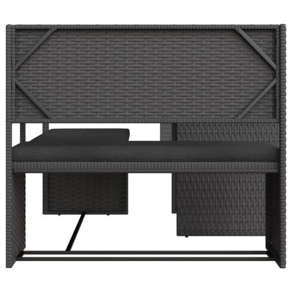 Gartensofa in L-Form mit Tisch und Kissen Schwarz Poly Rattan