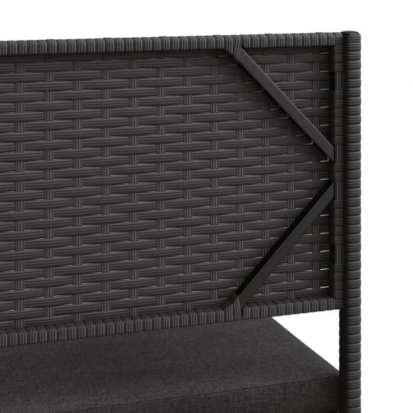 Gartensofa in L-Form mit Tisch und Kissen Schwarz Poly Rattan