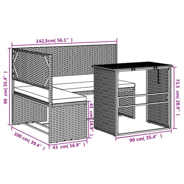 Gartensofa in L-Form mit Tisch und Kissen Schwarz Poly Rattan