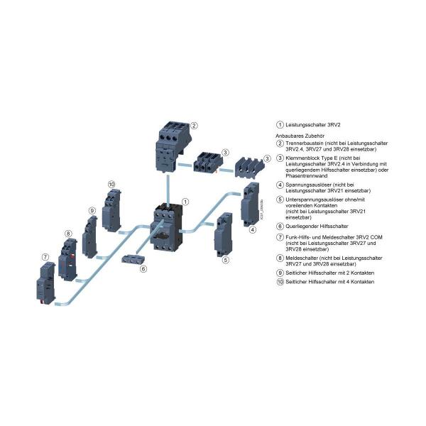 Siemens 3RV2011-0DA10 Leistungsschalter Baugröße S00 für den Motorschutz, CLASS 10 A-Auslöser 0,22...0,32 A N-Auslöser 4,2 A Schraubanschluss