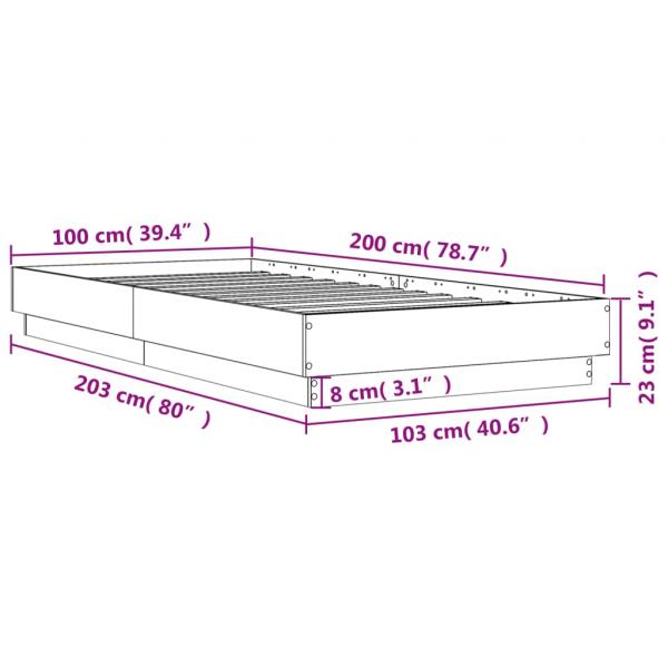 Bettgestell mit LED Betongrau 100x200 cm