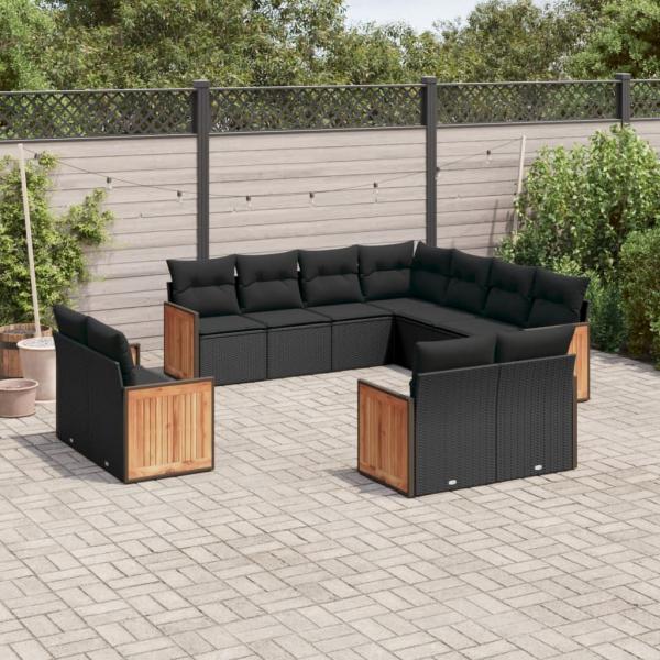 ARDEBO.de - 11-tlg. Garten-Sofagarnitur mit Kissen Schwarz Poly Rattan