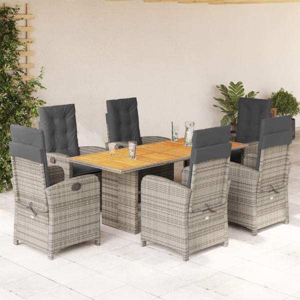 ARDEBO.de - 7-tlg. Garten-Essgruppe mit Kissen Grau Poly Rattan