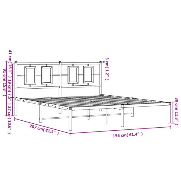 Bettgestell mit Kopfteil Metall Weiß 150x200 cm