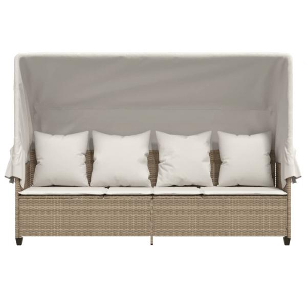 Sonnenliege mit Dach und Kissen Beige Poly Rattan