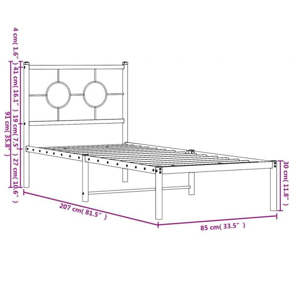 Bettgestell mit Kopfteil Metall Schwarz 80x200 cm