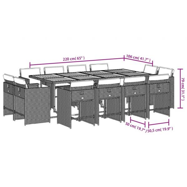 13-tlg. Garten-Essgruppe mit Kissen Hellgrau Poly Rattan