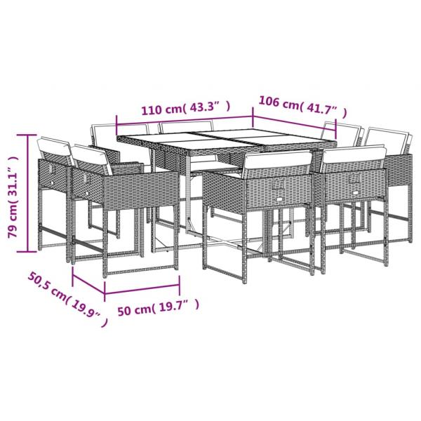 9-tlg. Garten-Essgruppe mit Kissen Hellgrau Poly Rattan