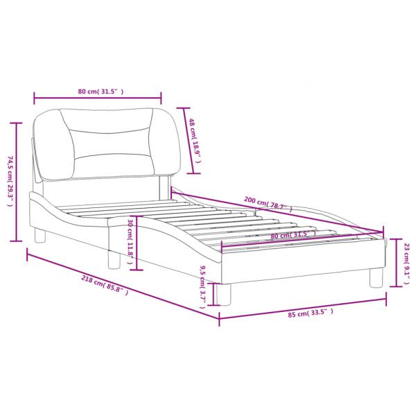 Bettgestell mit Kopfteil Hellgrau 80x200 cm Stoff