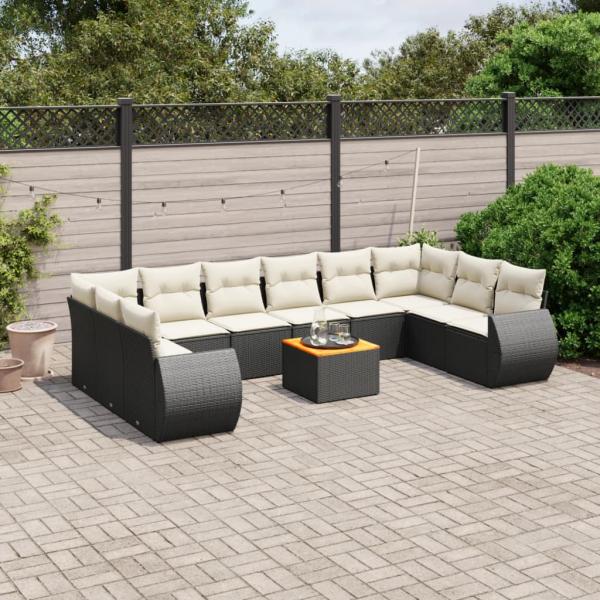 ARDEBO.de - 11-tlg. Garten-Sofagarnitur mit Kissen Schwarz Poly Rattan