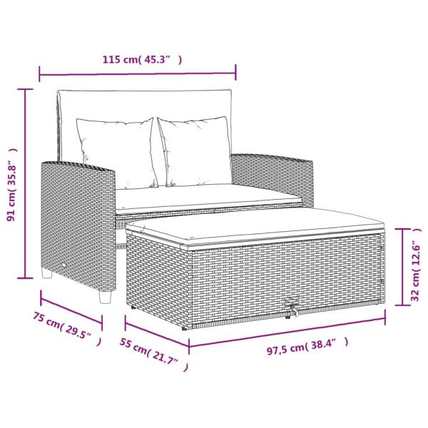 Gartensofa mit Kissen 2-Sitzer Grau Poly Rattan & Akazienholz