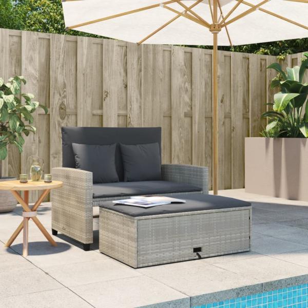 Gartensofa mit Kissen 2-Sitzer Hellgrau Poly Rattan