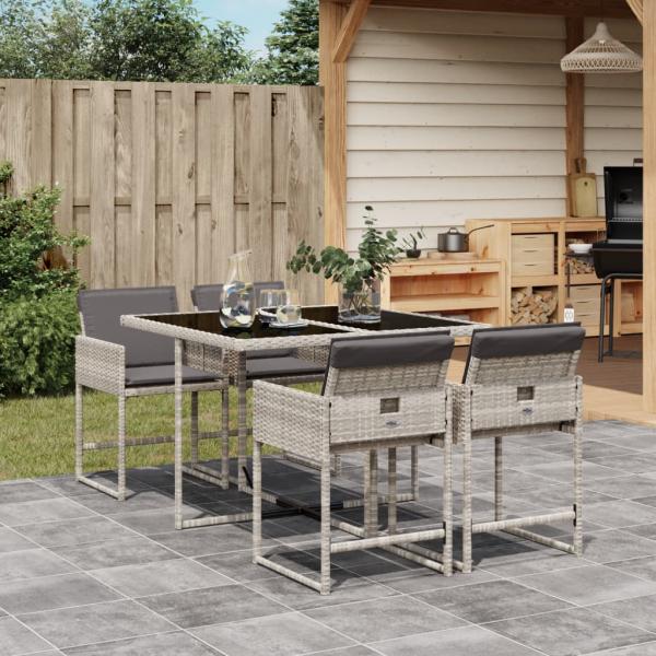 ARDEBO.de - 5-tlg. Garten-Essgruppe mit Kissen Hellgrau Poly Rattan