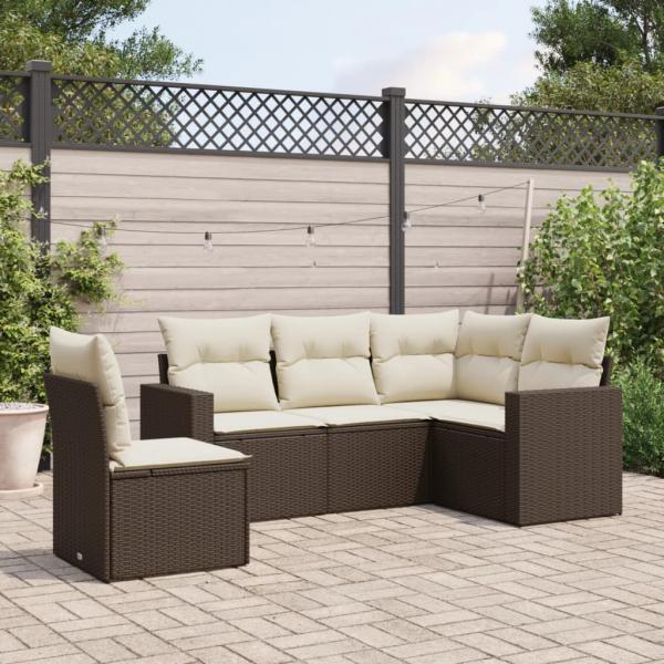 ARDEBO.de - 5-tlg. Garten-Sofagarnitur mit Kissen Braun Poly Rattan