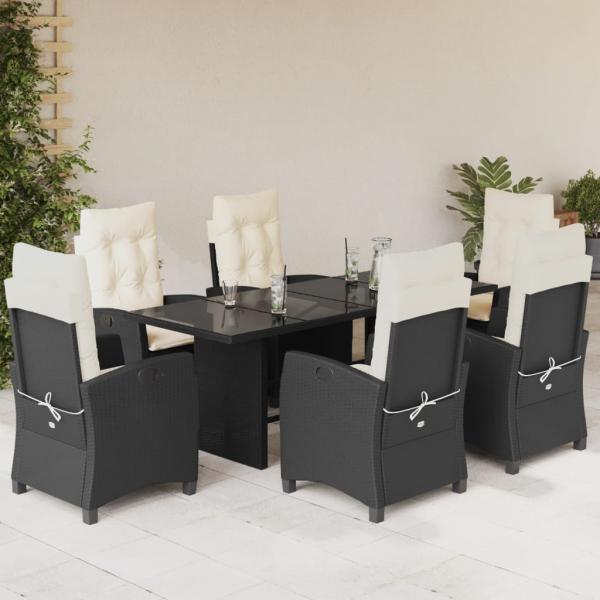 ARDEBO.de - 7-tlg. Garten-Essgruppe mit Kissen Schwarz Poly Rattan