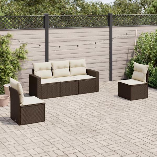 ARDEBO.de - 5-tlg. Garten-Sofagarnitur mit Kissen Braun Poly Rattan