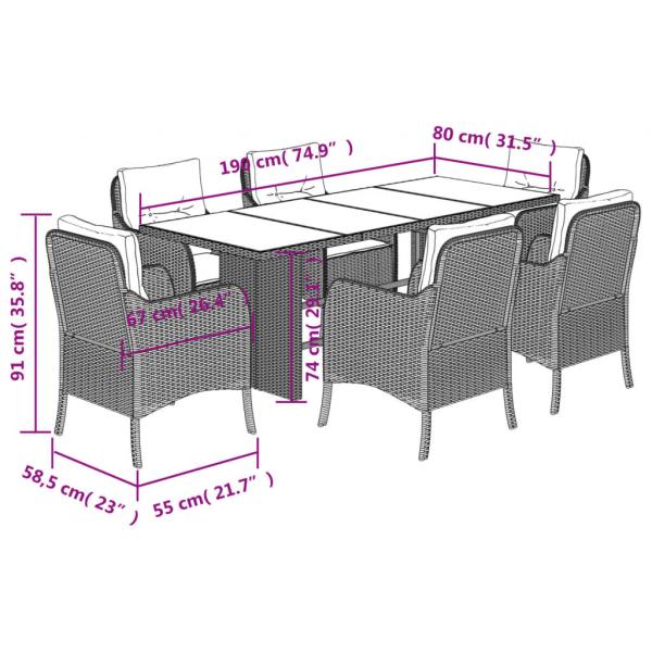 7-tlg. Garten-Essgruppe mit Kissen Schwarz Poly Rattan