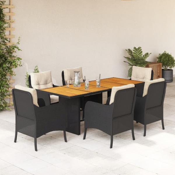 ARDEBO.de - 7-tlg. Garten-Essgruppe mit Kissen Schwarz Poly Rattan