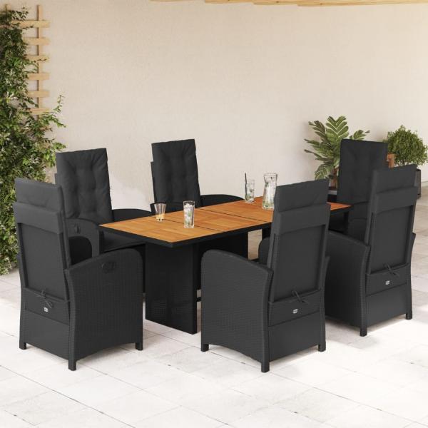 ARDEBO.de - 7-tlg. Garten-Essgruppe mit Kissen Schwarz Poly Rattan