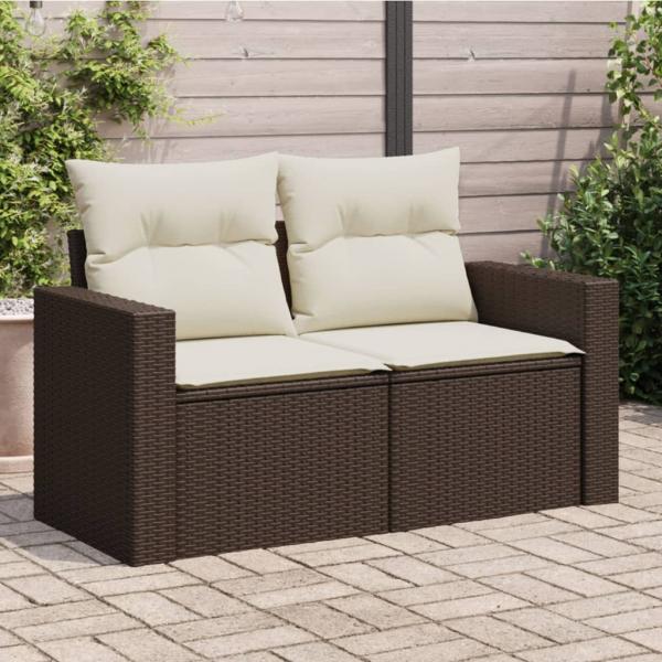 ARDEBO.de - Gartensofa mit Kissen 2-Sitzer Braun Poly Rattan