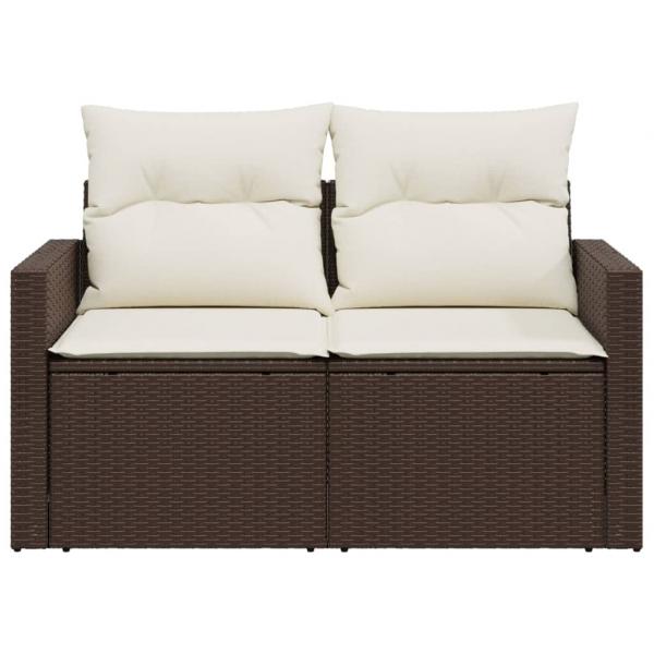 Gartensofa mit Kissen 2-Sitzer Braun Poly Rattan