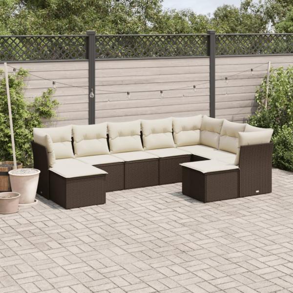 ARDEBO.de - 9-tlg. Garten-Sofagarnitur mit Kissen Braun Poly Rattan