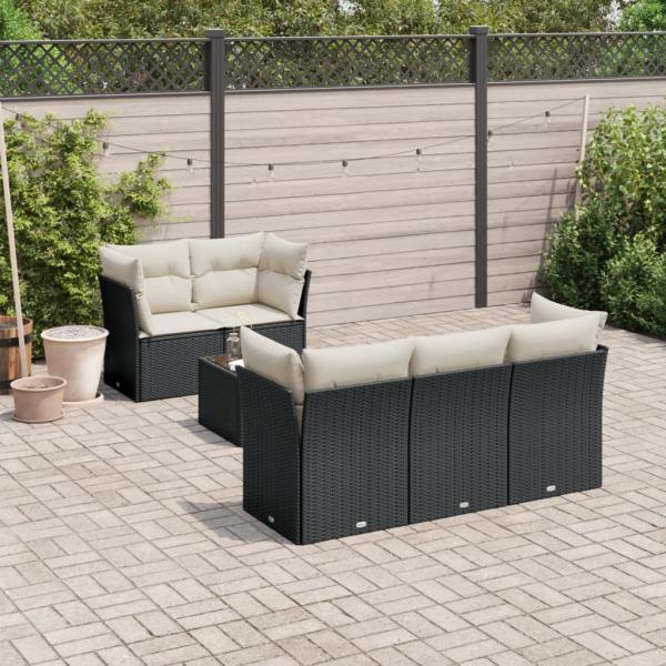 ARDEBO.de - 6-tlg. Garten-Sofagarnitur mit Kissen Schwarz Poly Rattan