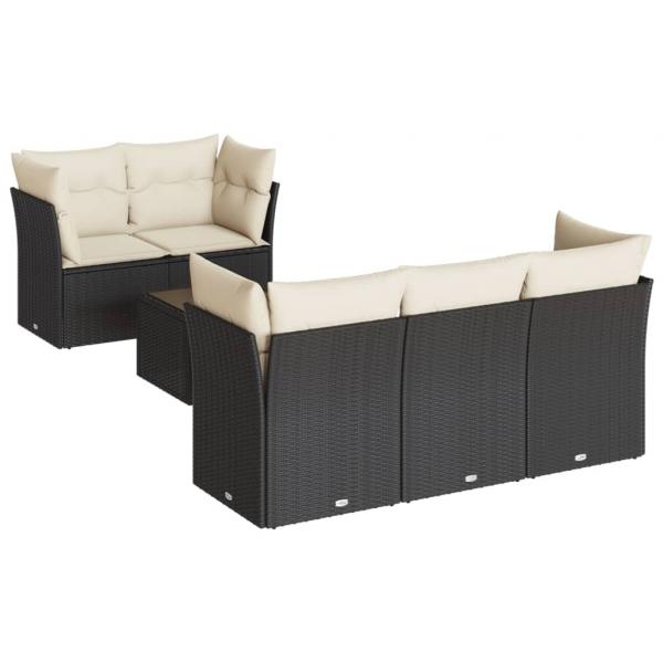 6-tlg. Garten-Sofagarnitur mit Kissen Schwarz Poly Rattan