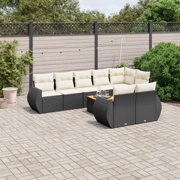 ARDEBO.de - 9-tlg. Garten-Sofagarnitur mit Kissen Schwarz Poly Rattan