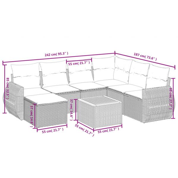 8-tlg. Garten-Sofagarnitur mit Kissen Schwarz Poly Rattan